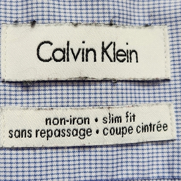 Men's Dress shirt Slim fit Collared Button down blue white Size XL CALVIN KLEIN - Picture 9 of 13